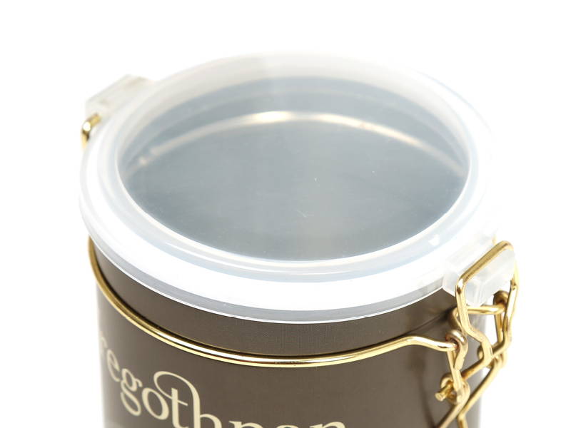 A coffee tin with clip lid