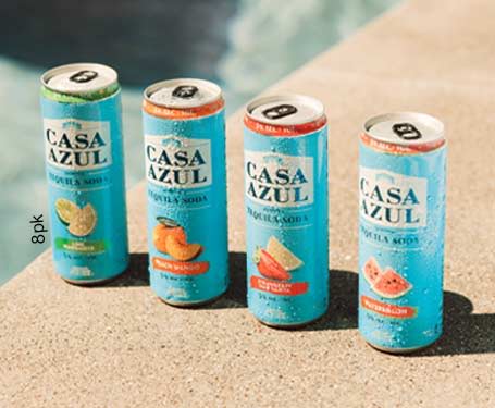 Four cans of Casa Azul drinks in various flavors.