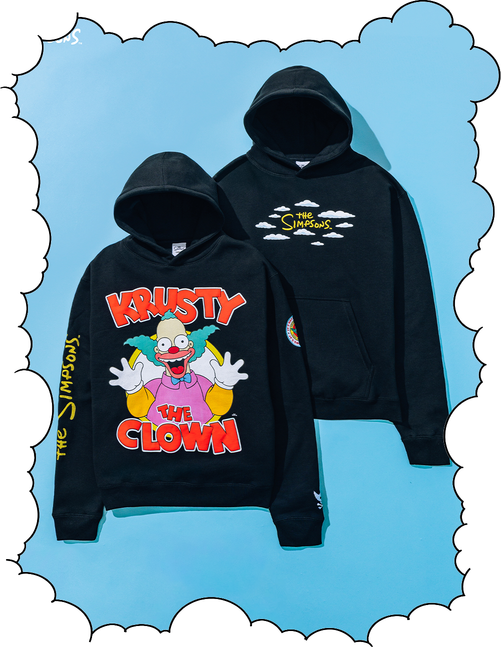Black hoodies featuring Krusty the Clown graphic from The Simpsons.