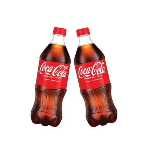 Two bottles of Coke on a transparent background