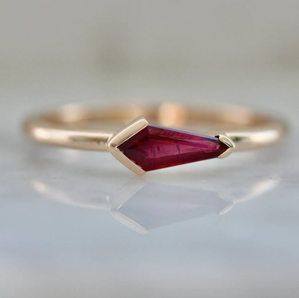 Kite Shaped Pink Sapphire East-West Ring
