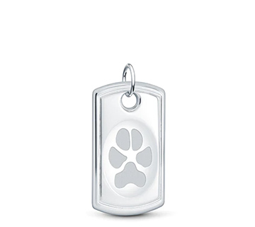 sterling silver designer dog tag engraved with a paw print