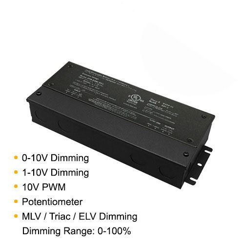5-in-1 Dimmable LED Driver 60W 24V constant voltage power supply supporting 0-10V, 1-10V, 10V PWM, potentiometer, MLV, TRIAC, and ELV dimming with 0–100% brightness control