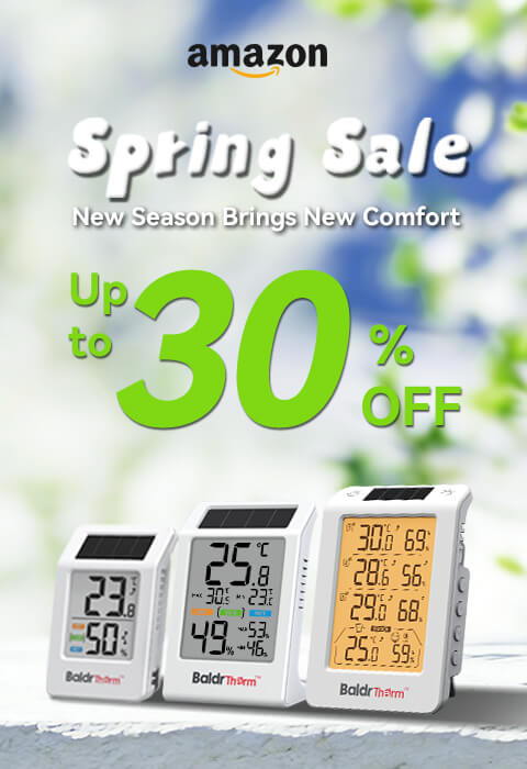 Spring sale advertisement featuring weather devices with up to 30% off.
