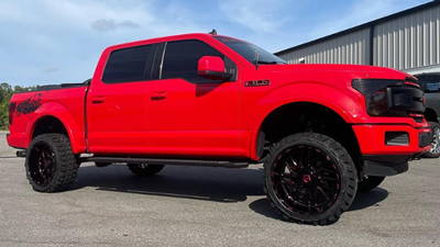 TIS 544BMR Wheels on Red ford Truck