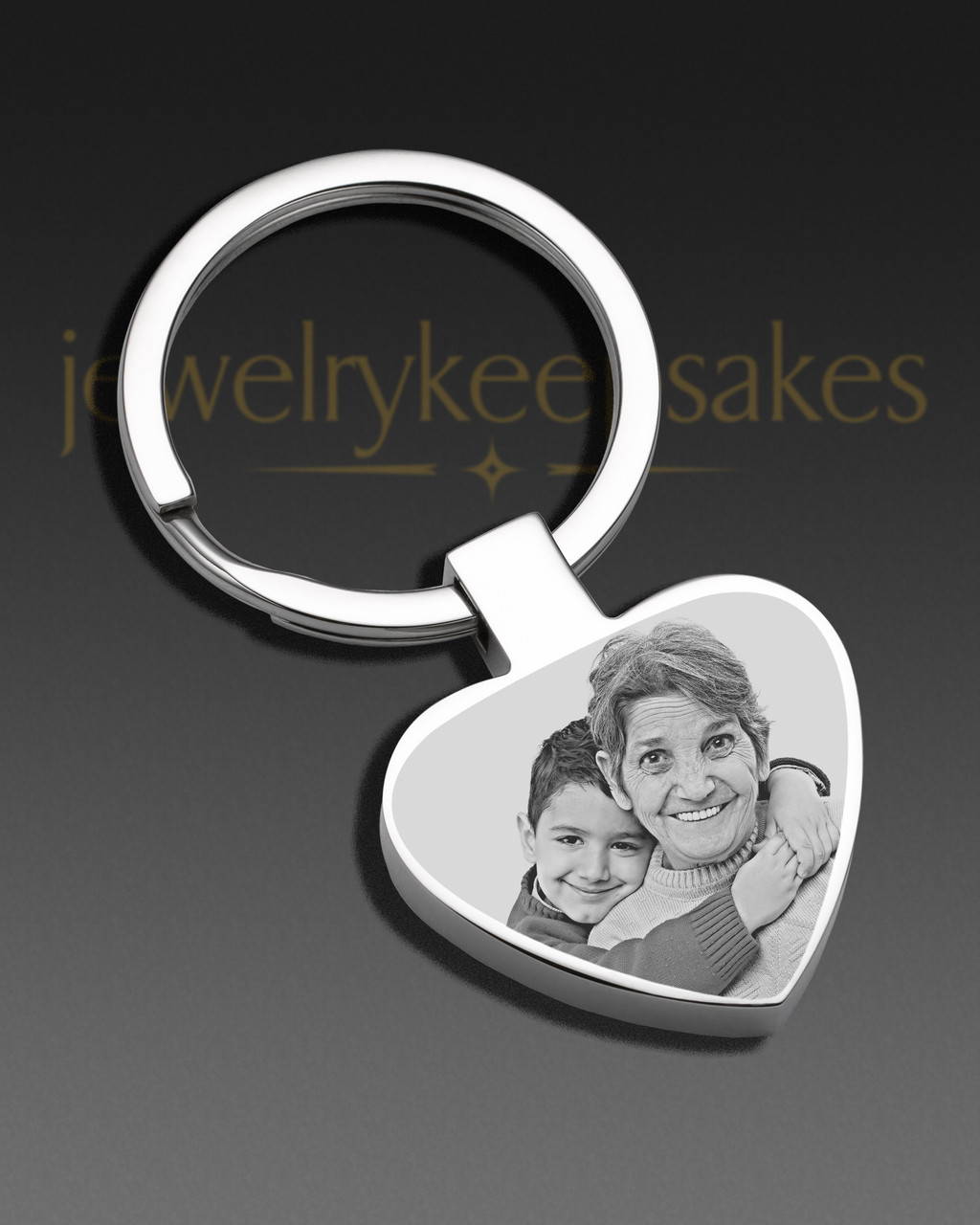 Photo Engraved Heart Stainless Keychain