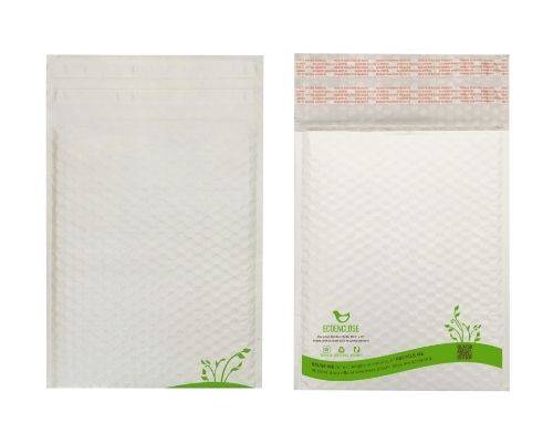 recycled white bubble mailers front and back