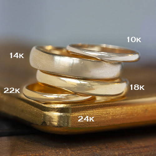 wedding rings made of different karat weight yellow gold