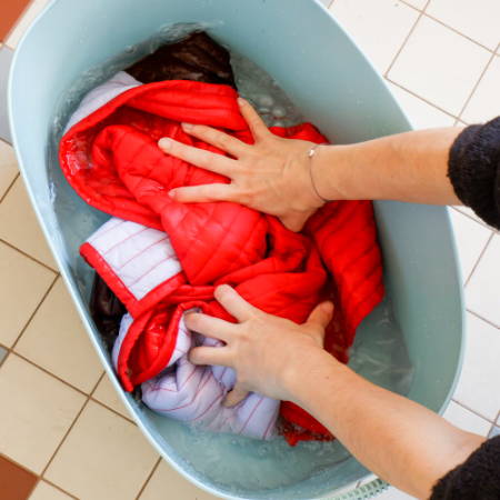 Hand washing a quilt 