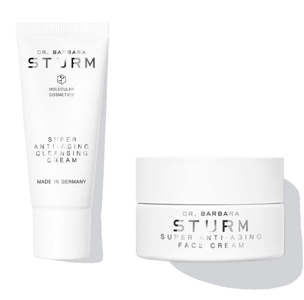 Two skincare products: cleansing cream and face cream by Dr. Barbara Sturm.