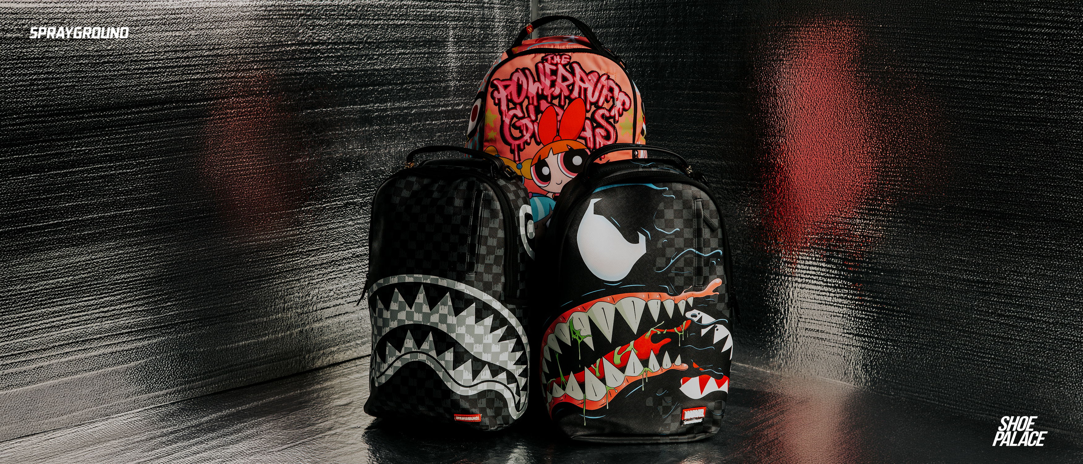 Two creatively designed backpacks with vibrant colors and patterns.
