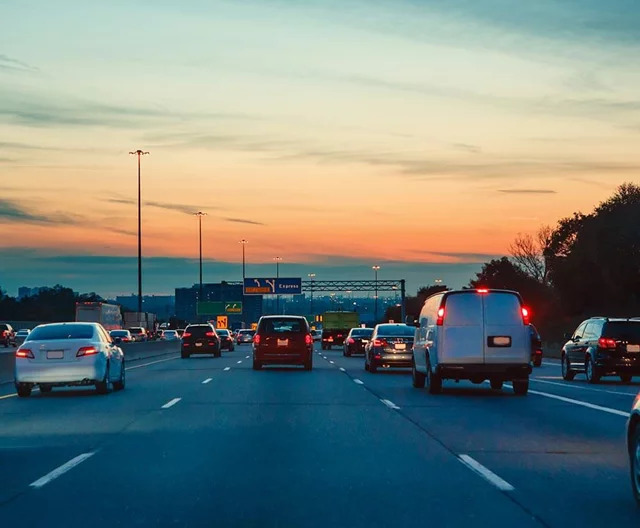 Busy multi-lane highway traffic