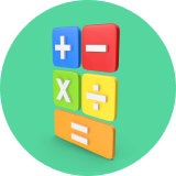 Colorful math symbols on a circular green background.