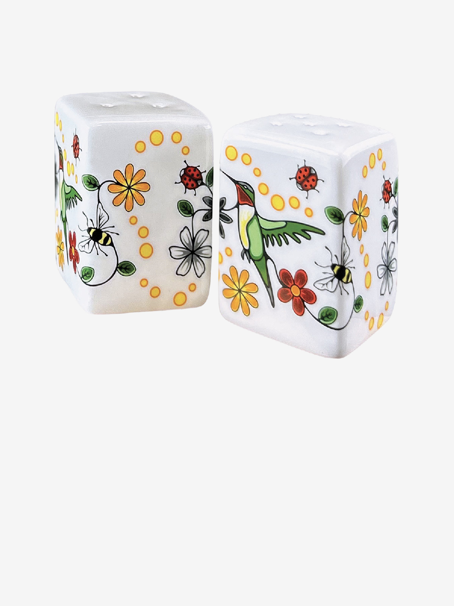 Hummingbird (Nenookaasi) Salt and Pepper Shaker Set by Storm Angeconeb, Lac Seul First Nation, Ojibwe