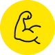 Muscle arm icon on a yellow background.
