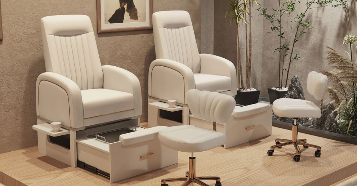 Pedicure chairs and stools in white