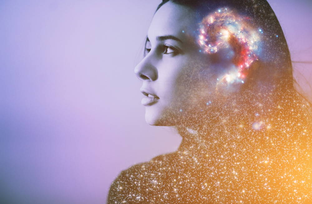 Double multiply exposure abstract portrait of a dreamer cute young woman face with galaxy universe space inside head.| Your Three Brains - How Your Head, Heart, and Gut Can Work Together For A Better You
