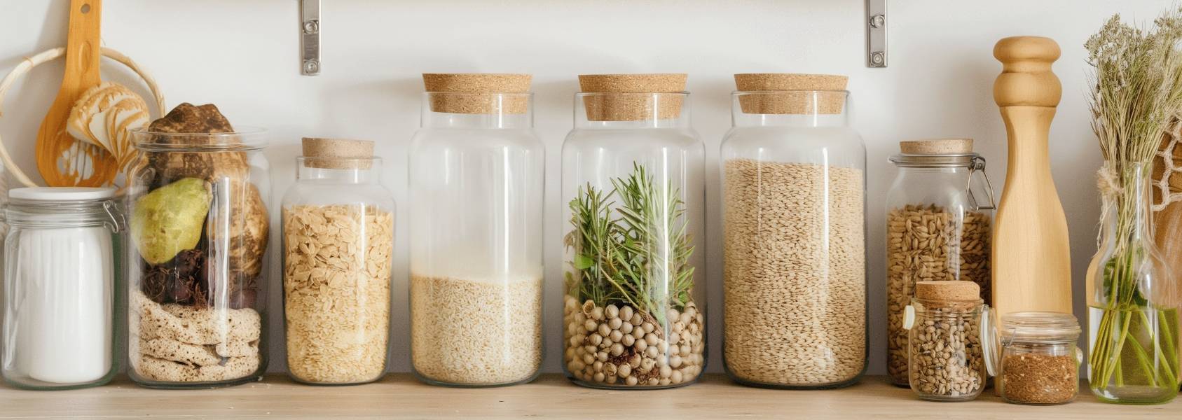 Pantry shelf with food in jars