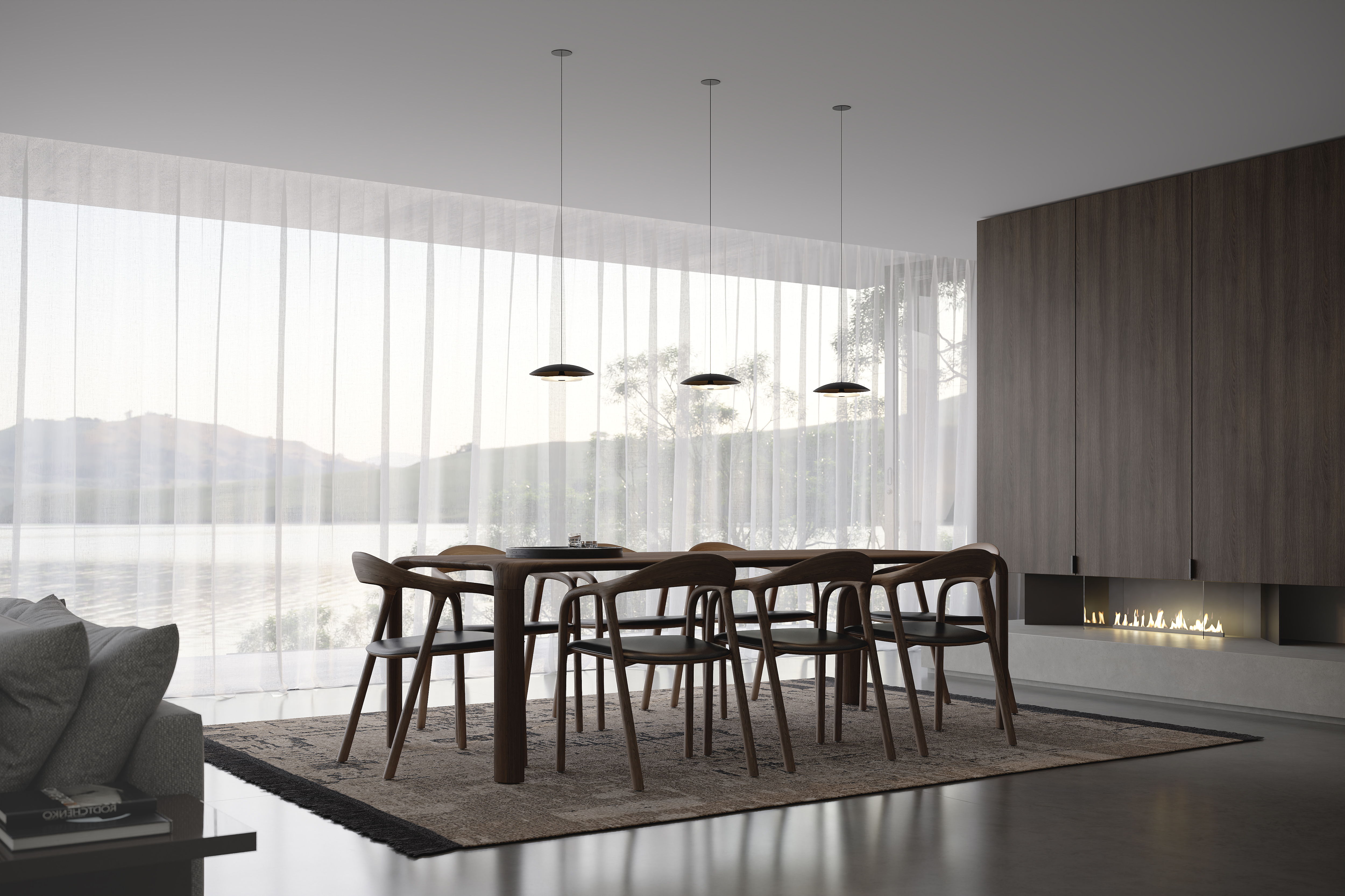 Coral Dome Pendant above a modern scandi style dinning table