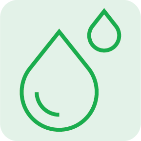 Green water droplet icons on a light background.