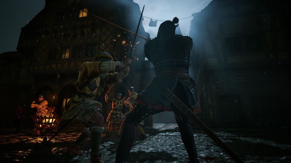 Un guerriero che affronta una creatura mostruosa in un ambiente buio e suggestivo.