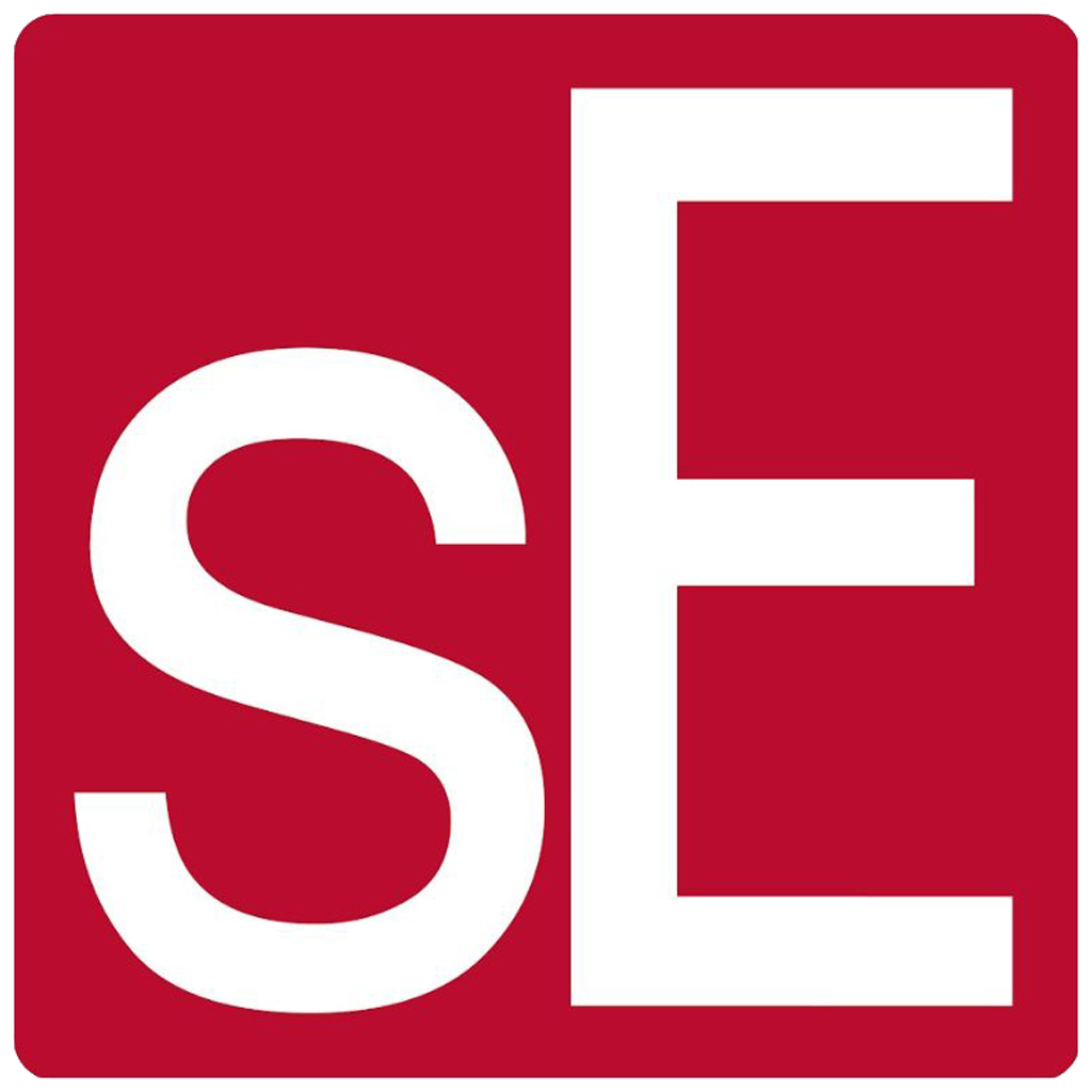 Logo with a red background and white letters 