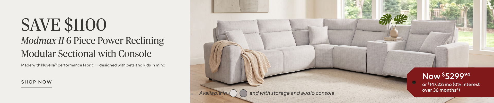 Save $1,100 on the Modmax II six-piece power reclining sectional with chaise, now $5,299.94.