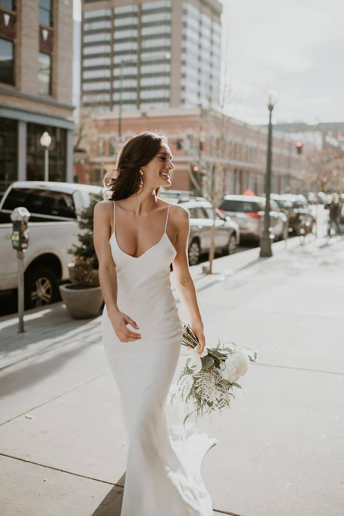 Bride wearing the Grace Loves Lace Summer silk gown