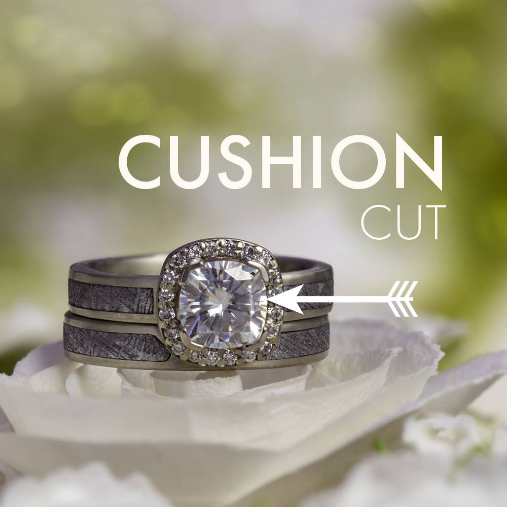 Cushion cut engagement ring with halo