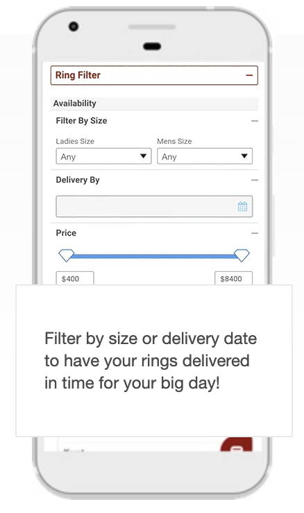 Filter by size or delivery date.