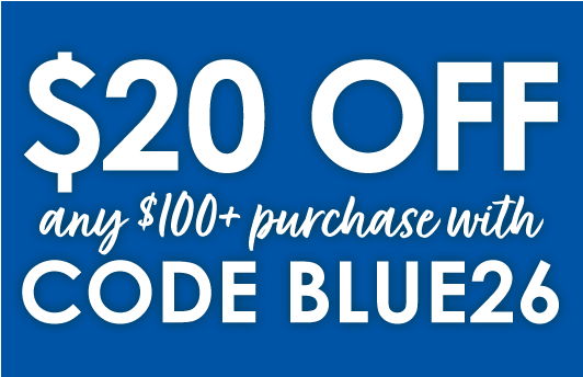 $20 off with any $100+ purchase with code: BLUE26 | shop products