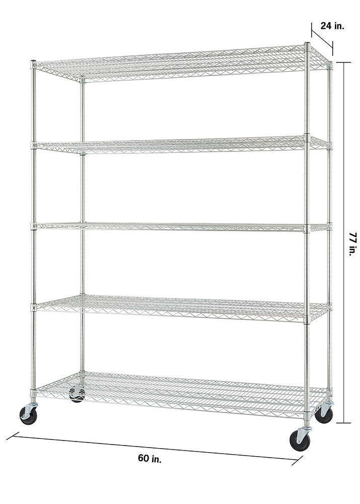 shelving dimensions 60 inches wide 24 inches deep 77 inches tall on wheels
