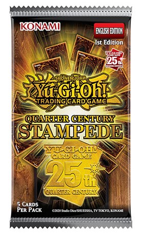 Yu-Gi-Oh! Quarter Century Stampede trading card pack, 5 cards per pack.