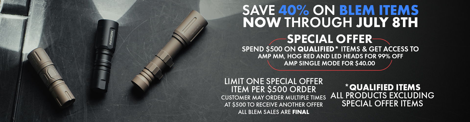 Save 40% on aluminum items, special offer valid through July 7th.