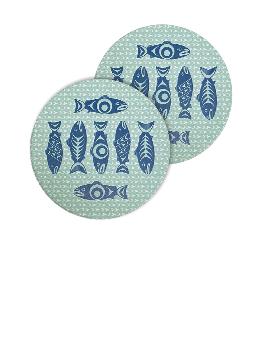 Salmon in the Wild Ceramic Coasters by Simone Diamond, Coast Salish