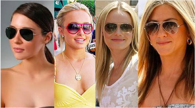 Female celebrities wearing aviator sunglasses in different colours and sizes