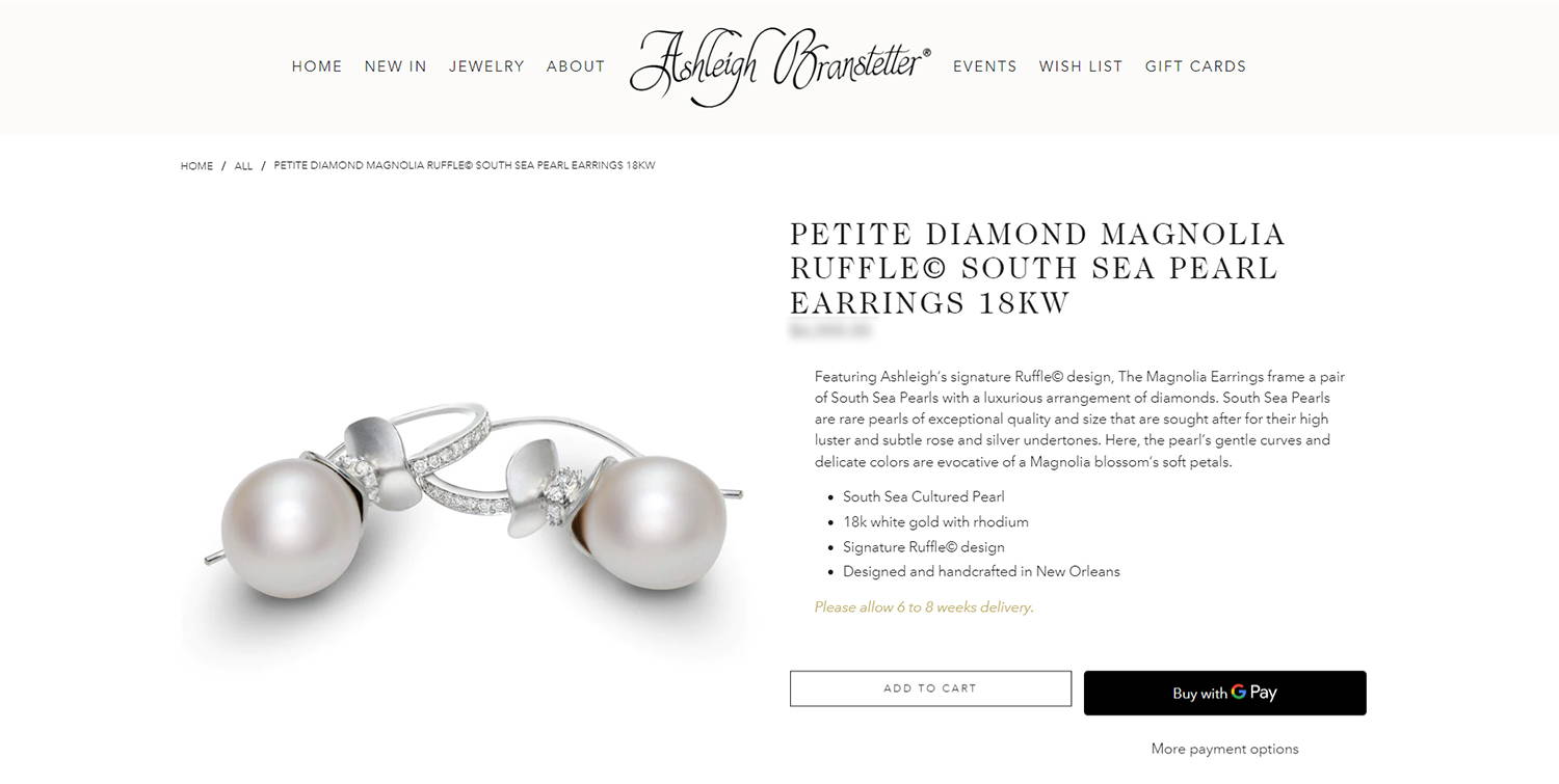 Ashleigh Branstetter White South Sea Pearl and Diamond Magnolia Ruffle Earrings