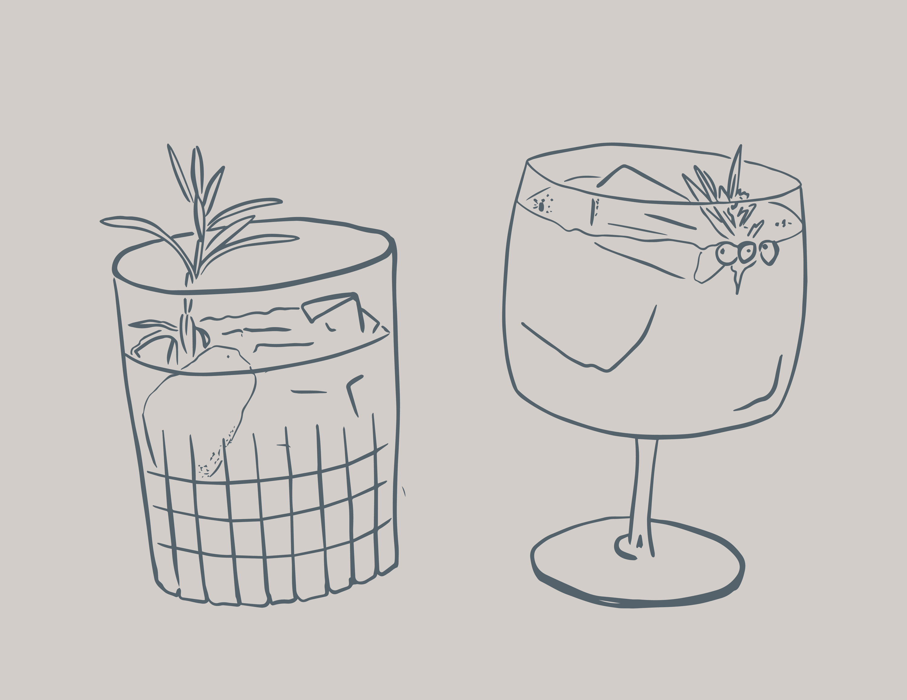 Coastal chic wedding hand drawn illustrations