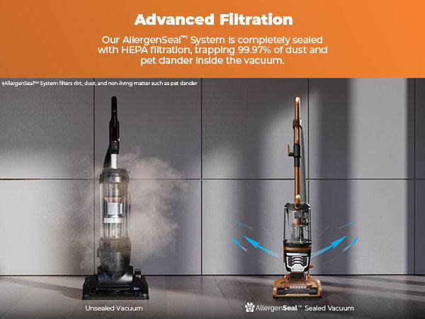Vacuum cleaner with advanced filtration system, showcasing its features and benefits.