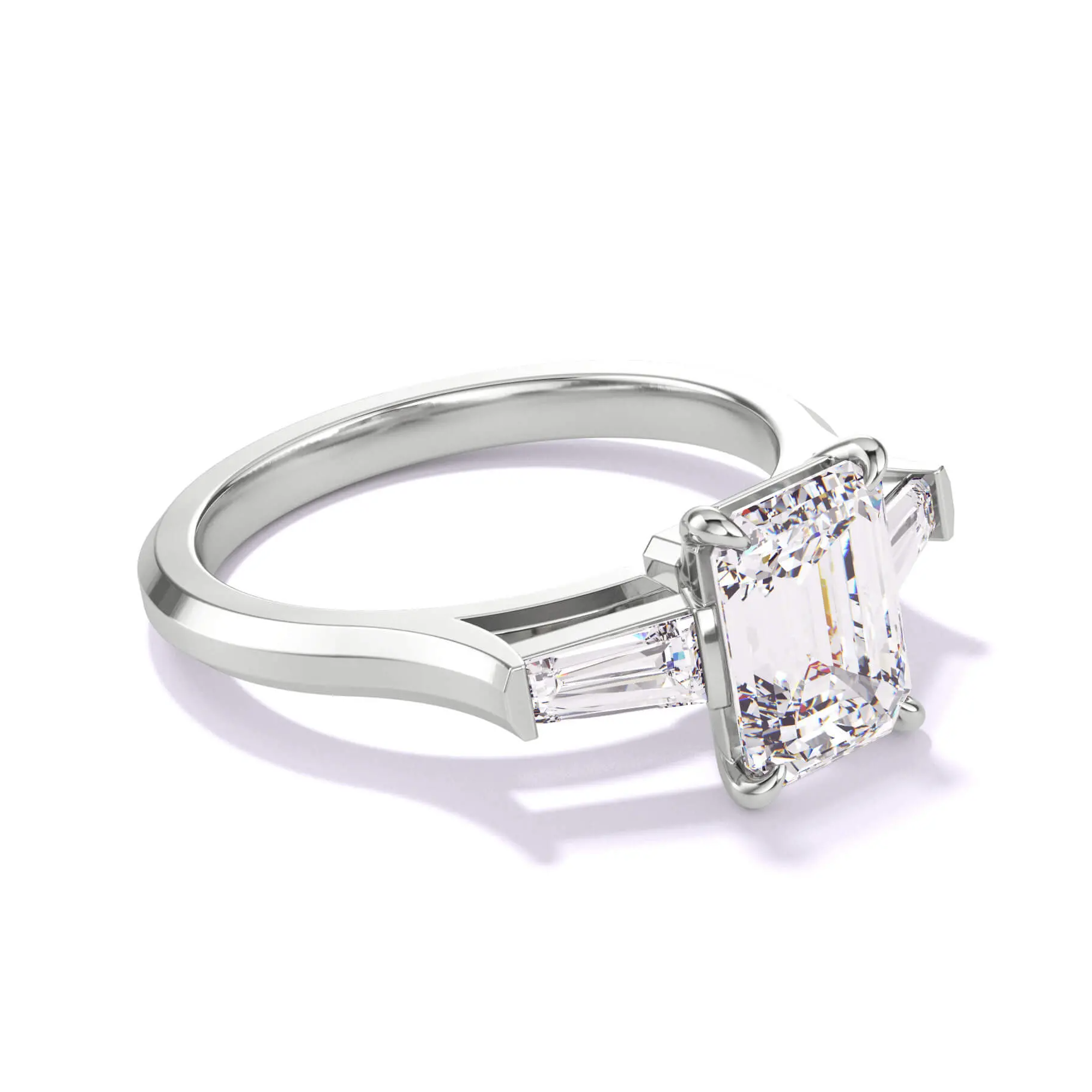 $10,000 diamond engagement ring - emerald cut with baguettes in platinum