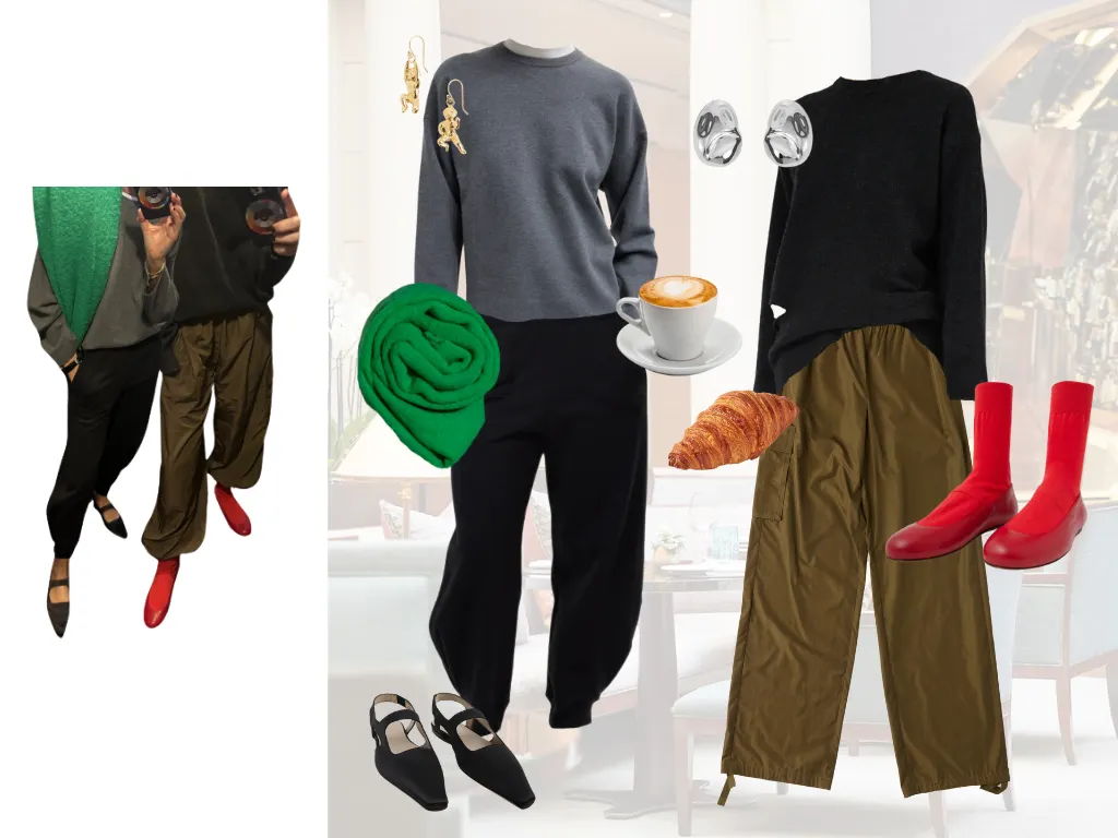 Fashion collage featuring outfits, accessories, and footwear.