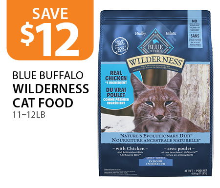 $12 off BLUE Buffalo Wilderness Cat Food 11–12lb