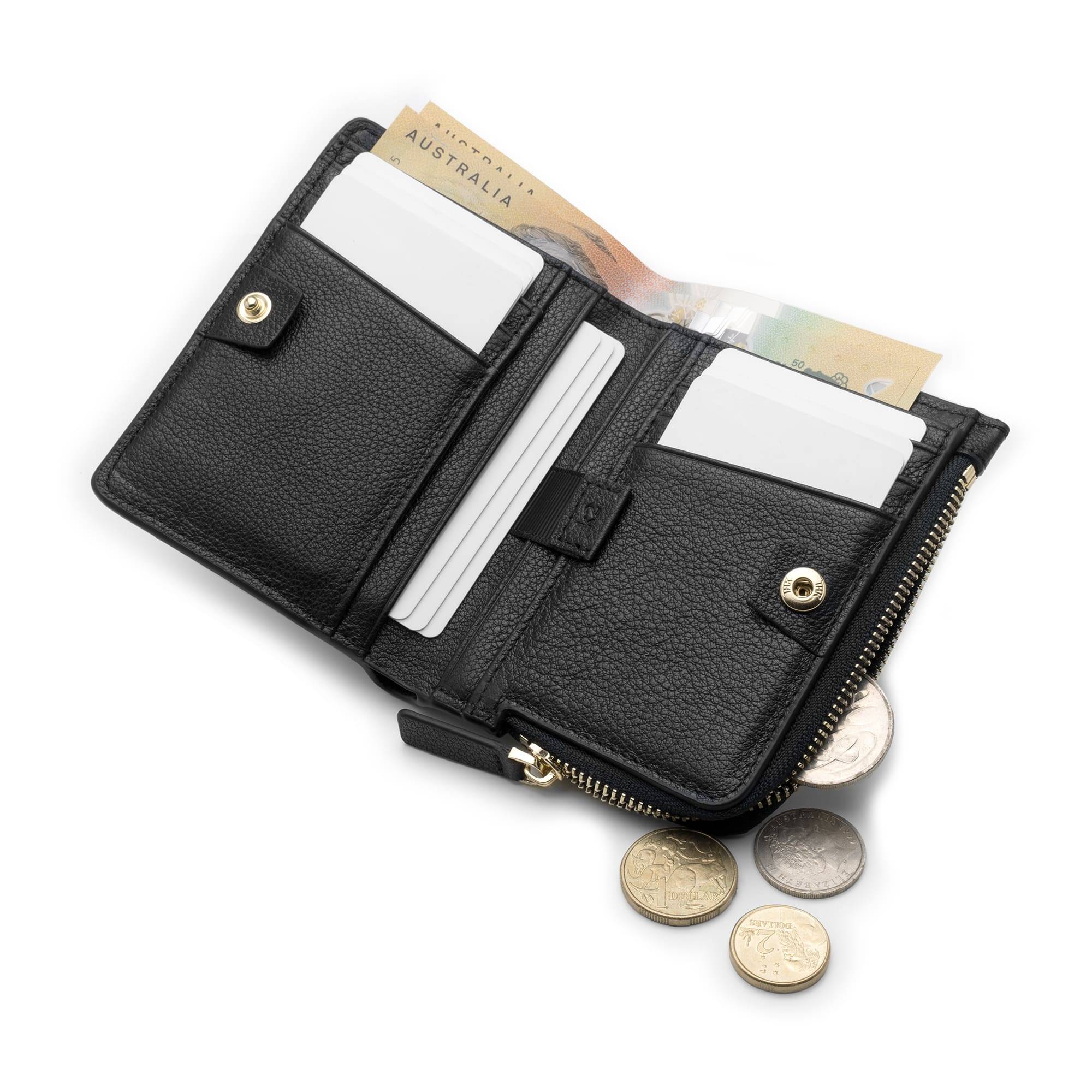 Karakoram2 Slim women's wallet with coin purse zip RFID pull tab leather pebbled