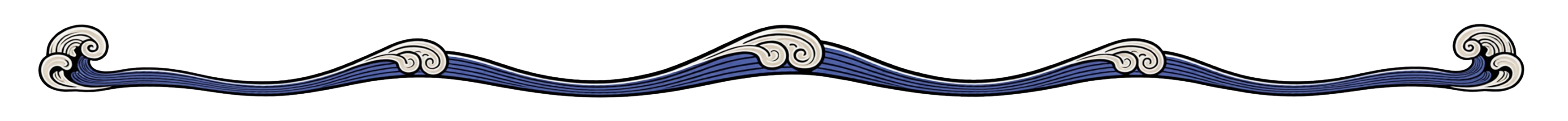 Decorative wavy line with blue and white elements on a dark background.