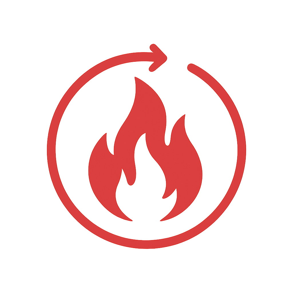 Red flame icon inside a circular arrow to represent inflammation