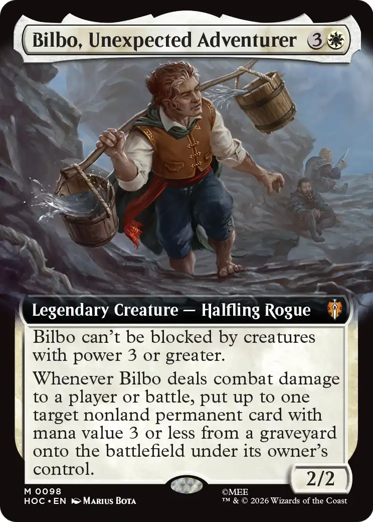 The card Bilbo, Unexpected Adventurer from the MTG the Hobbit crossover.