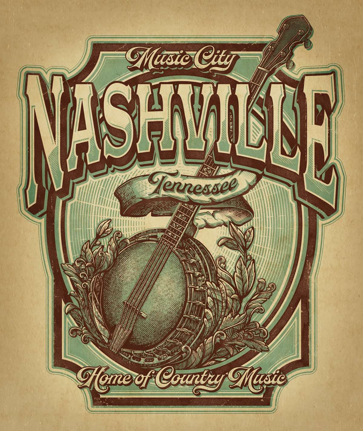 Engraving style Nashville poster