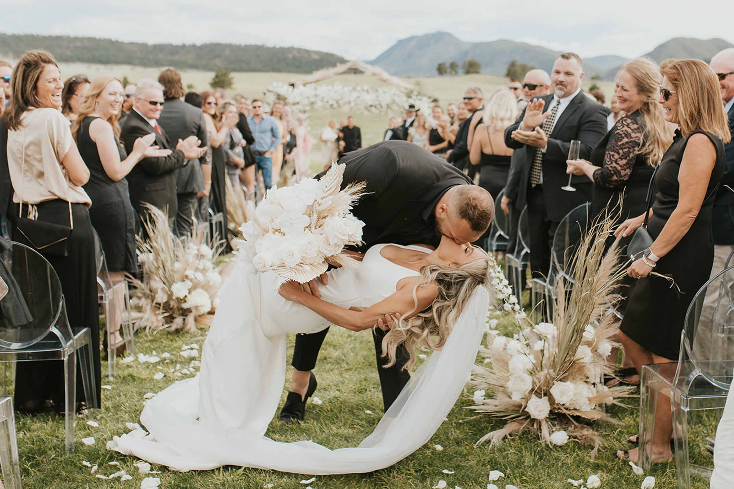 Bride and groom. sharing a romantic kiss