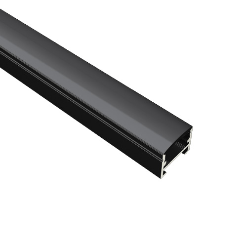 Black aluminum profile with a rectangular cross-section.