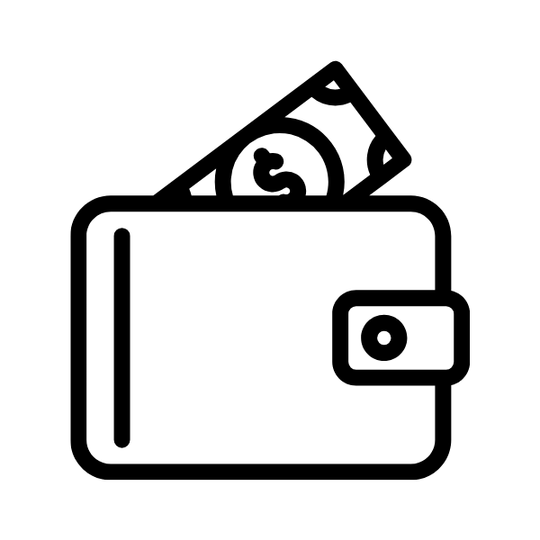 A simple black outline of a wallet.